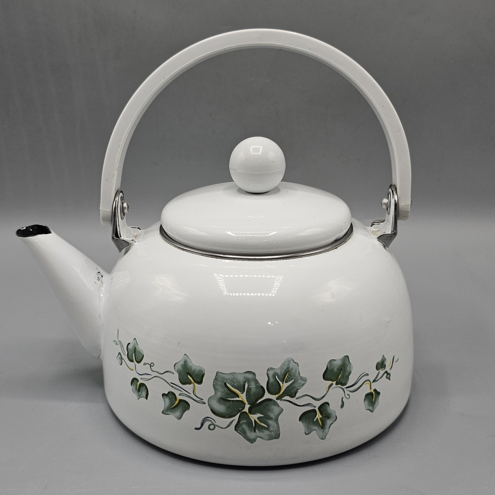 Vintage Corelle Callaway Green Ivy Tea Kettle Enamelware Cottage Grandmacore